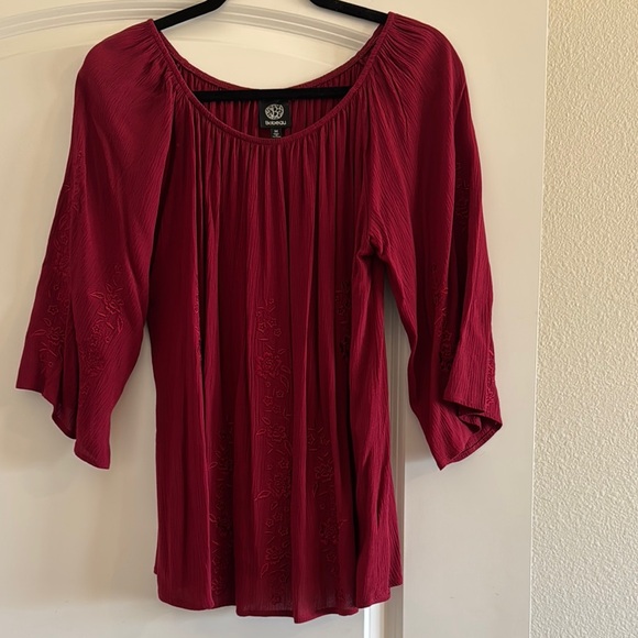 Bobeau Maroon Rayon Blouse with Three-Quarter Sleeves - Picture 1 of 2
